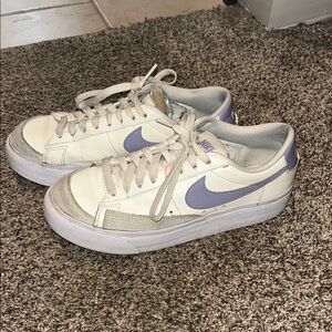 Nike White Sneakers with Lavender Swoosh